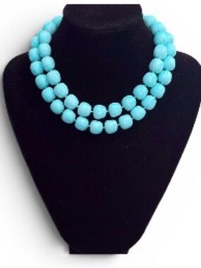 Vintage Avon Passion Pastels Aqua Marble Bead Necklace 30” NIB 1988